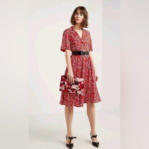 J.Crew Rudbeckia Red Heart Print Collared Midi Valentines Day Sz 00 (runs big)
